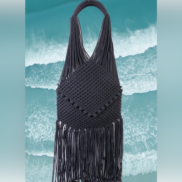 Magid Handbags - Magid Black Macrame Tote Fringe Shoulder Bag